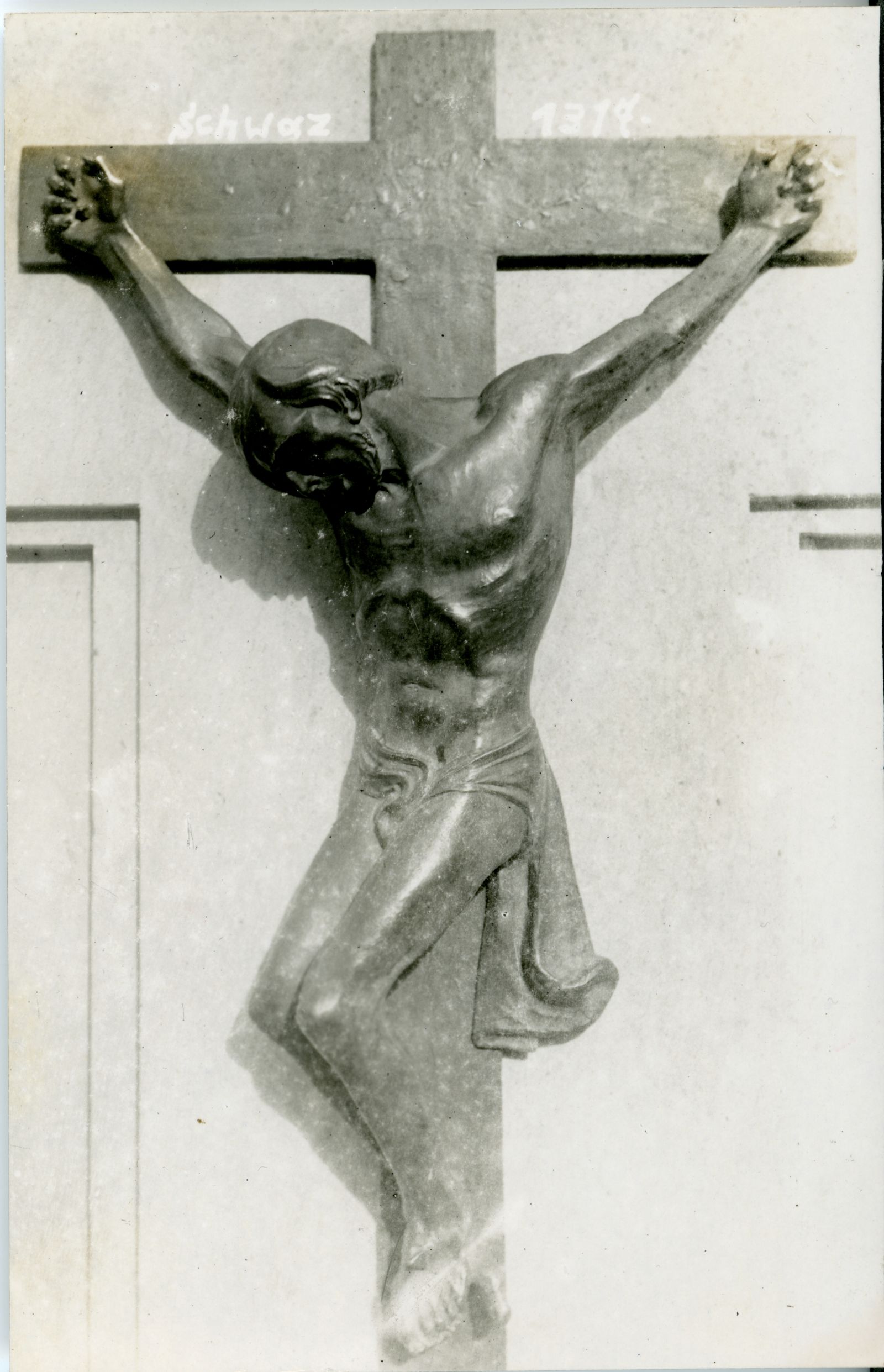 Hölzernes Kruzifix, Angerer Grab, Christus Bronze Friedhof von Mauracher