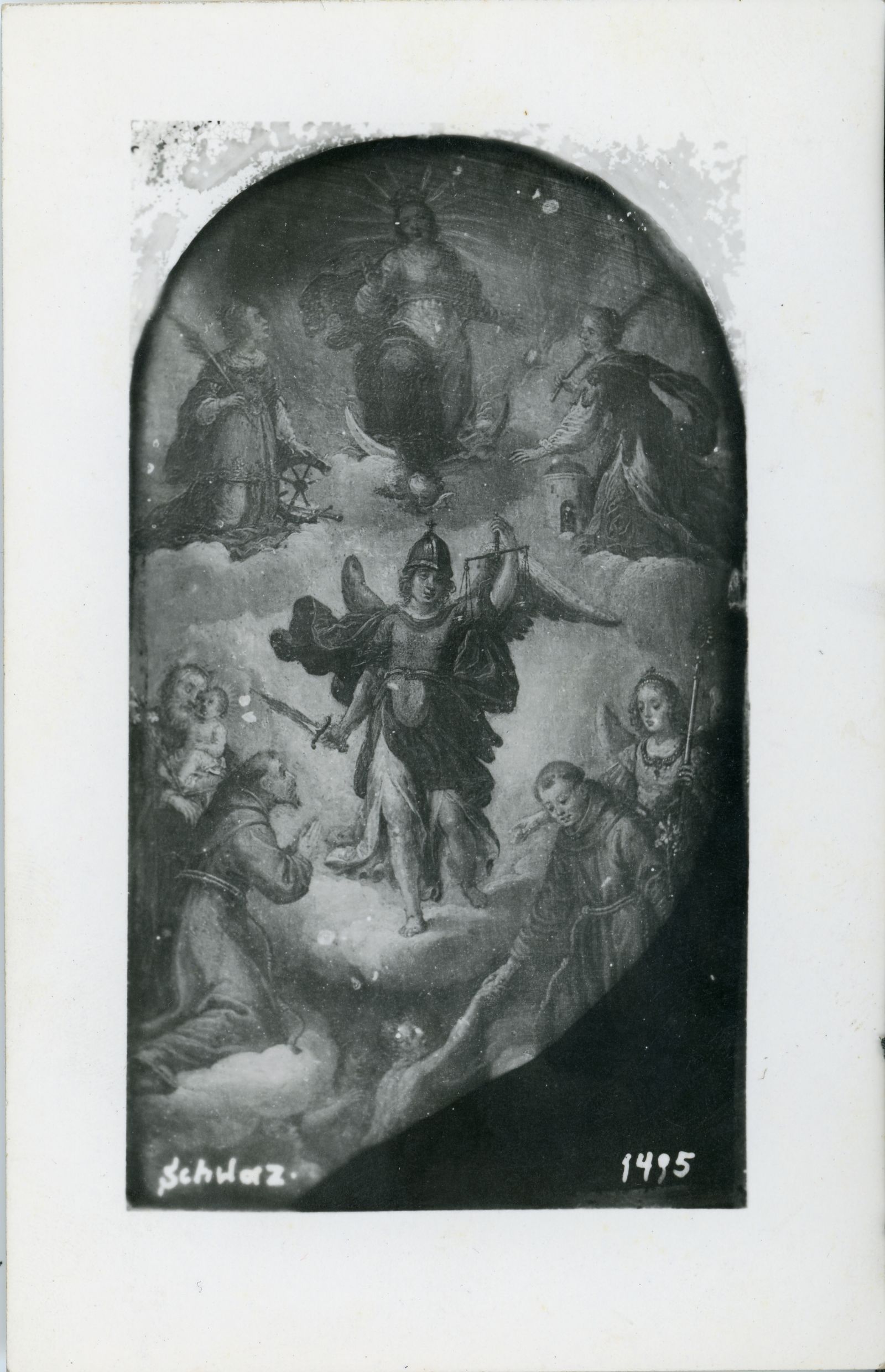 altes Altarbild, vom Maler Hettinger? Heiliger Michael mit der Seelenwaage